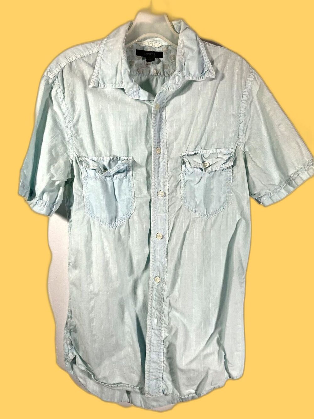 Express Teal / Blue Men's Shirt • Short Sleeve (S) • 90s Vintage • EUC •